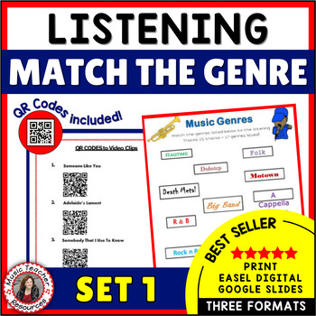 Preview of Middle School Music Listening Appreciation Activities Worksheets - Music Genres