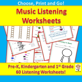 Preview of Music Listening Worksheets - Pre-K, Kindergarten and 1st Grade
