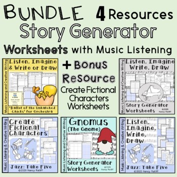 Preview of Music Listening with Creative Writing Worksheets Bundle