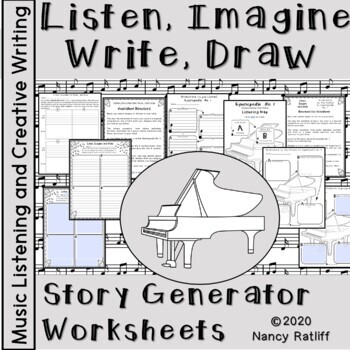 Preview of Music Listening with Creative Writing Worksheets Gymnopedie #1 for Solo Piano
