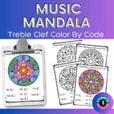 Music Mandala Color By Code Worksheets | Treble Clef