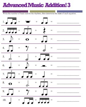 Music Math: 3 Advanced Addition Worksheets - Dotted Quarter, Eighth