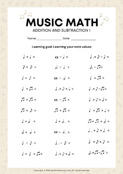 Preview of Music Math Level 1 - Addition & Subtraction - Music Theory, Rhythm