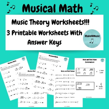 Preview of Music Math Worksheets Printable Answer Key Easel Activity Included
