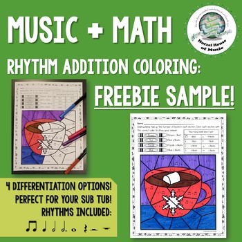 Preview of Music + Math Rhythm Addition Coloring Pages Winter FREEBIE Sub Friendly