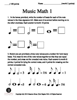 free printable music math worksheets