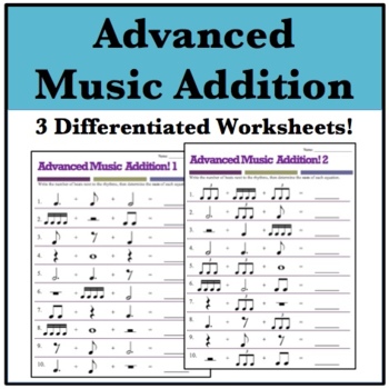 Preview of Music Math Worksheets | Advanced Music Addition