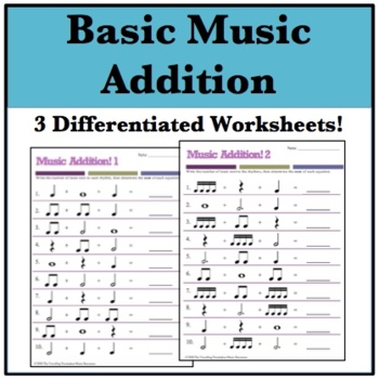Preview of Music Math Worksheets | Basic Music Addition