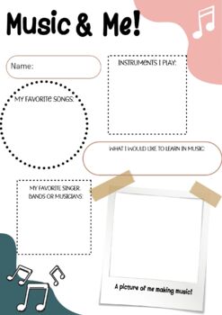 Preview of Music & Me Worksheet - Get to know your students!