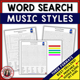 Music Genres Word Search Activity - Middle School and Gene
