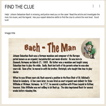 Music Mysteries - Where is BACH? GOOGLE CLASSROOM Distant Learning