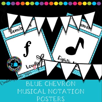Preview of Music Notation Posters- Blue Chevron design