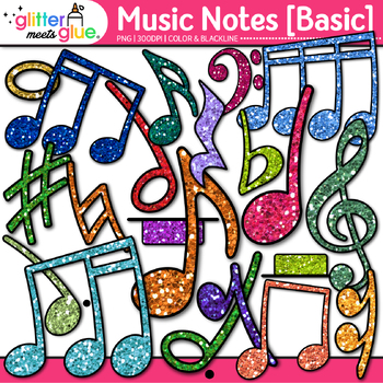 Preview of Music Note Clipart: 42 Colorful Single Rhythm, Notation, & Symbol Clip Art PNG