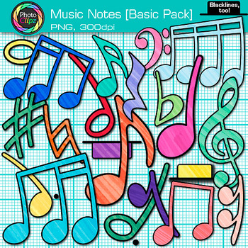 Preview of Music Note Clipart: 42 Colorful Single Rhythm, Notation, & Symbol Clip Art PNG