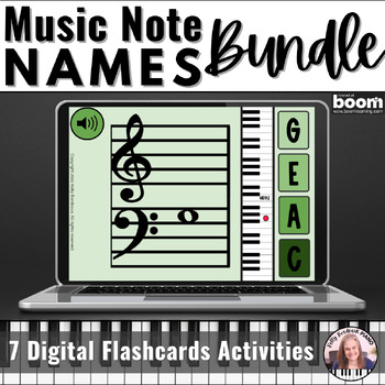 Preview of Music Note Names BOOM™ Cards Digital Flashcards BUNDLE with Piano Keys Guides