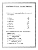 Music Note Names / Values Practice Sheet