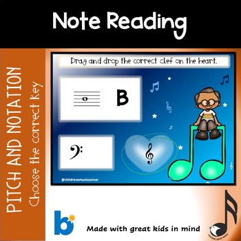 Preview of Music Note Reading Treble & Bass clef Digital Task Cards on Boom Cards™