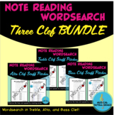 Music Note Reading Word Search - 3 Clef Band or Orchestra 