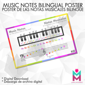 Preview of Music Notes Bilingual Poster - Poster de las Notas Musicales Bilingüe