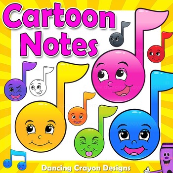 Preview of Music Notes with Cartoon Faces Clipart