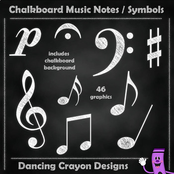 Preview of Music Notes in Chalk Style with Chalkboard Backgrounds Clip Art