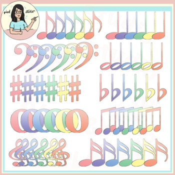 Preview of Music Notes Clip art - Pastel colors, Shaded with Silver border, Unique