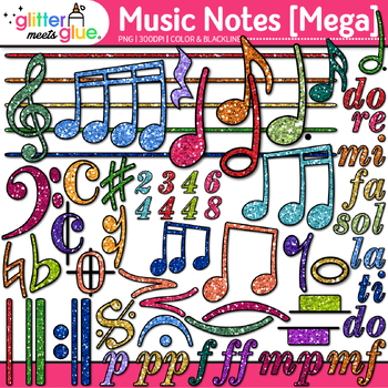 Preview of Music Notes Clipart: 104 Colorful Single Rhythm, Notation, & Symbol Clip Art PNG