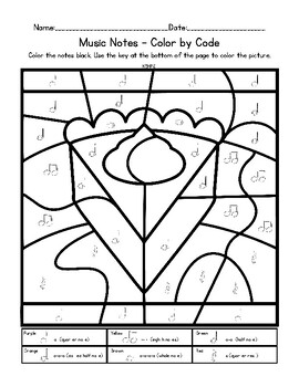 Music Notes Color By Code Pumpkin Pie Coloring Worksheet | TPT