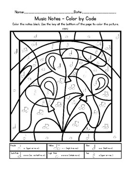 Music Notes Color By Code Valentine's Day Heart Balloons Coloring Worksheet