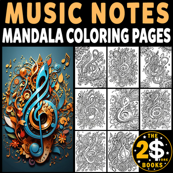 Preview of Music Notes Mandala Coloring Book – 10 Pages
