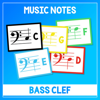 Preview of Music Notes Posters - Bass Clef Room Decor - Note Reading Reference Sheets