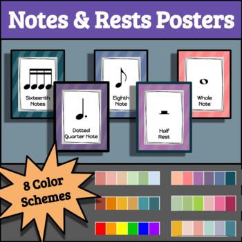 Preview of Music Notes & Rests Posters -- 8 Color Scheme Options!
