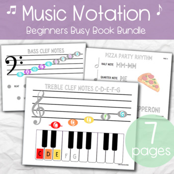 Preview of Music Notes & Rhythm Busy Book Binder Learning Activity Pack - Treble Bass Clef
