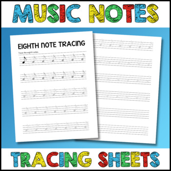 Preview of Music Notes Tracing Worksheets - Bass and Treble Clef - Music Writing