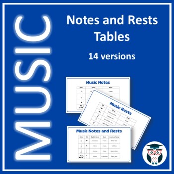 Preview of Music Notes and Rests Tables - 14 Versions - FREE resource
