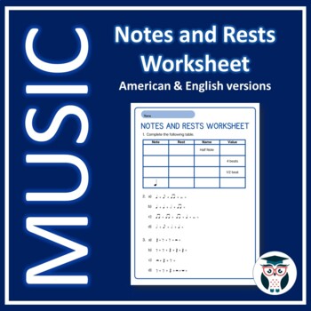 Preview of Music Notes and Rests Worksheet - Printable and Digital - FREE