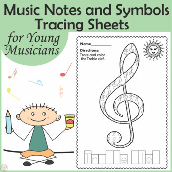 Preview of Music Notes and Symbols Tracing Sheets for Young Musicians  | Print and Digital