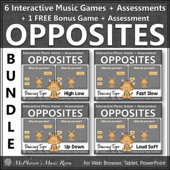 Preview of Interactive Music Games Music Opposites & Comparatives Bundle {Dancing Tiger}
