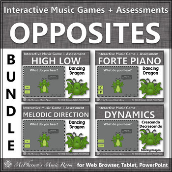 Preview of Music Opposites ~ Interactive Music Games + Assessments Set One Bundle {dragon}