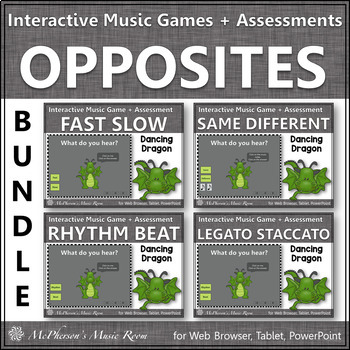 Preview of Music Opposites ~ Interactive Music Games + Assessments Set Two Bundle {dragon}
