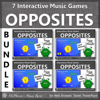 Preview of Music Opposites and Comparatives Interactive Music Games Bundle {Fuzzy Monsters}