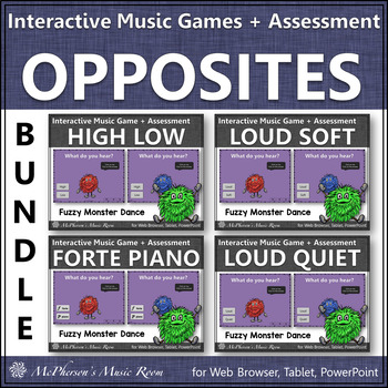 Preview of Music Opposites and Comparatives Interactive Music Games {Fuzzy Monster Dance}