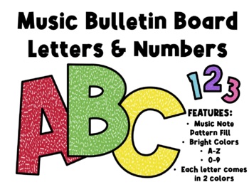 Preview of Music Pattern Bulletin Board Letters & Numbers- Bright Rainbow