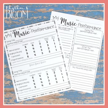 Music Performance Self Evaluation Worksheets, 4-8 by Cori Bloom | TpT