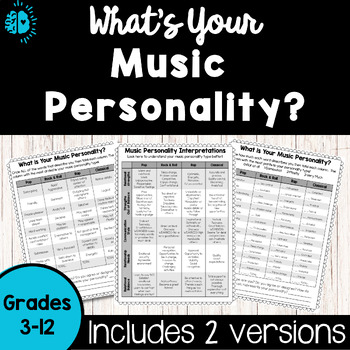 Preview of Music Personality Type Quiz| Get to Know You Inventory Test | Back to School