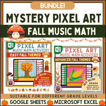 Preview of Music Pixel Art FALL Rhythm Bundle - Color by Music Activities
