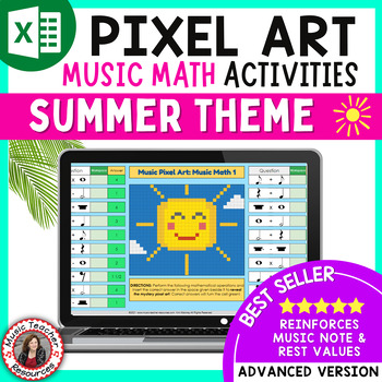 Preview of Music Pixel Art Google Sheets - Music Math Activities with a Summer Theme