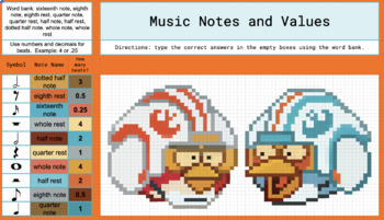 Music Pixel Art - Music Note Type Identification and Value - May the Fourth