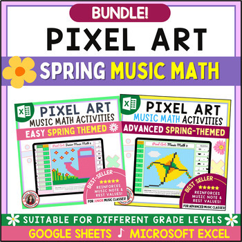 Preview of Spring Music Coloring Pages - Pixel Art Activities – Rhythm Music Math