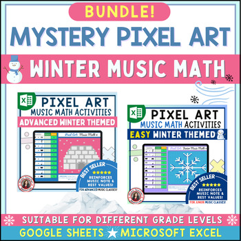 Preview of Music Pixel Art WINTER Rhythm Bundle - Color by Music Activities